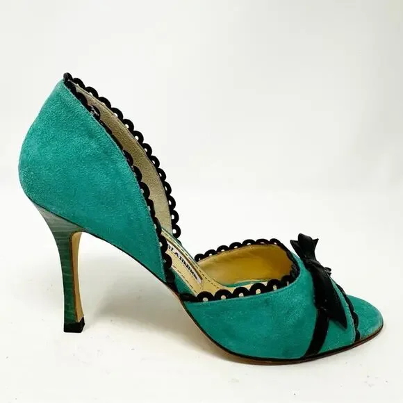 Manolo Blahnik Suede Peep Toe d’Orsay High Heel Pumps Size 36